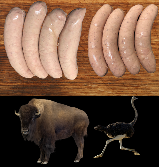 Bison und Strauss Bratwurst